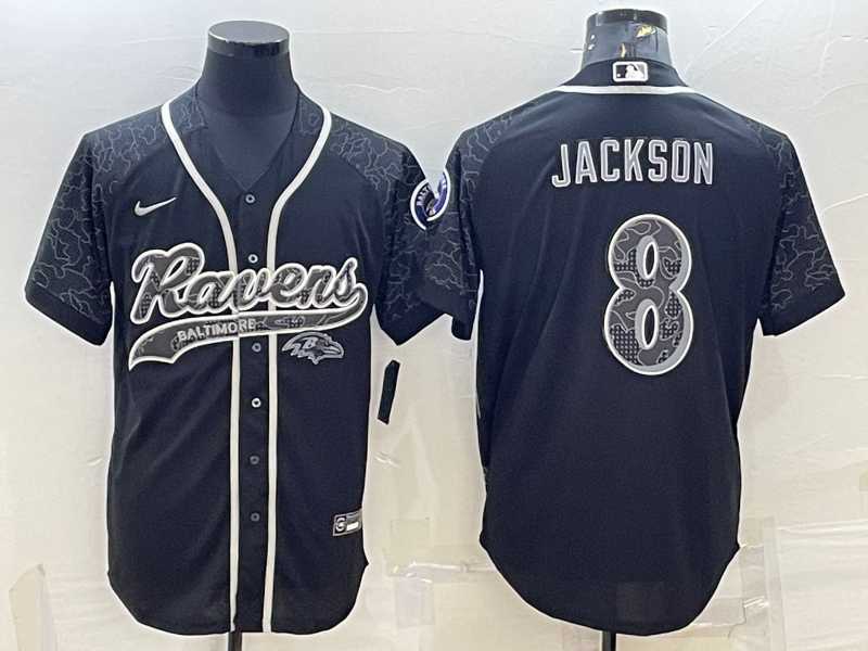 Men%27s Baltimore Ravens #8 Lamar Jackson Black Reflective With Patch Cool Base Stitched Baseball Jersey->nhl youth jerseys->NHL Jersey